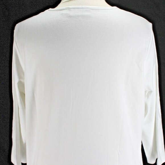 Quacker Factory Knit Top Womens Sz XL White Jewel Embellished 3/4 Sleeve Cotton - Picture 6 of 7